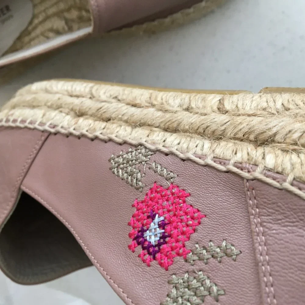 Taupe Cross Stitch Embroidered Espadrille Platform Slip On Shoes Donald J Pliner